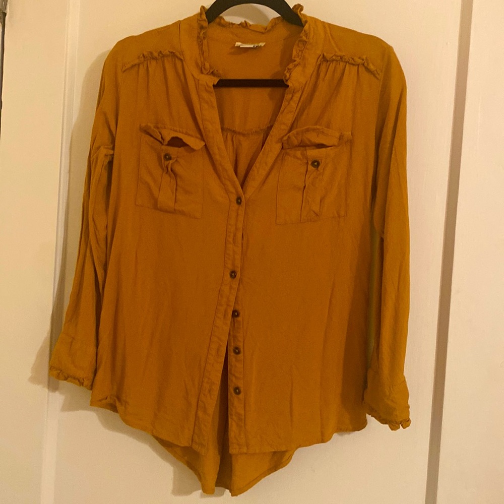 Yellow mustard button down blouse